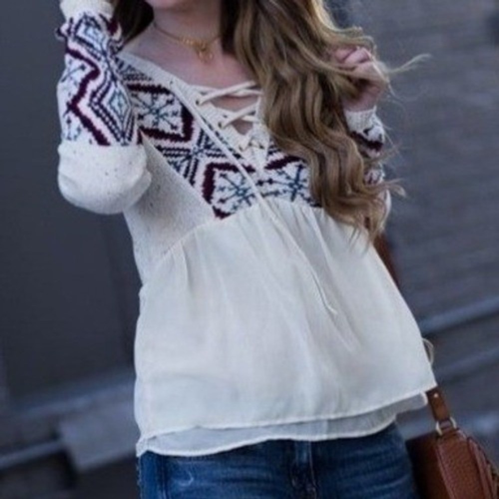 Abercrombie & Fitch Y2K Babydoll Sweater Top Size S Lace-Up Boho Fairy Speckled